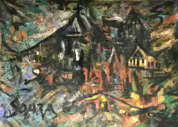 Multicoloured_Villagescape_(1965),_A_Painting_by_Souza,_Framed,_Wall_D�cor,_Multicolor