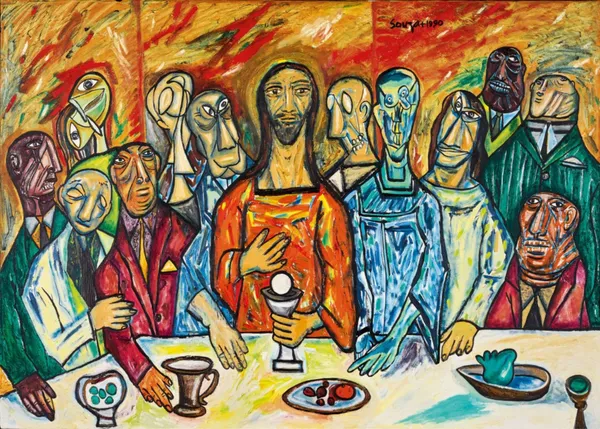 Reinterpretation_of_'Last_Supper'_(1990),_A_Painting_by_Souza,_Framed,_Wall_D�cor,_Multicolor
