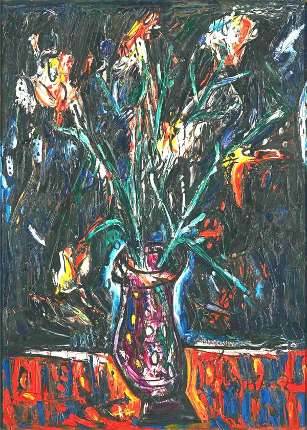 Flowers�_in_the_Pot_(1963),_A_Painting_by_Souza,_Framed,_Wall_D�cor,_Multicolor