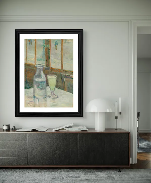 Cafe_Table_with_Absinthe_1887,_A_Painting_by_Van_Gogh,_Framed,_Wall_Decor,_Multicolor