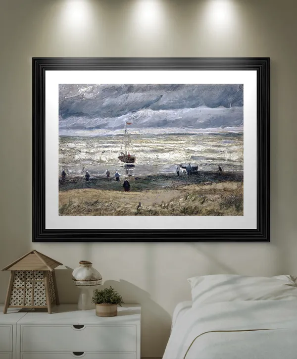 Beach_at_Scheveningen_in_Stormy_Weather_1882,_A_Painting_by_Van_Gogh,_Framed,_Wall_Decor,_Multicolor