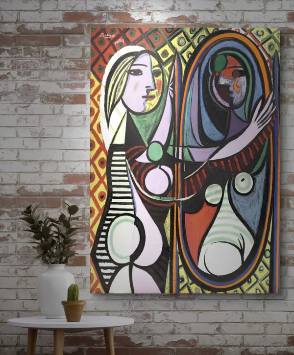 Girl_Before_A_Mirror_1932,_A_Painting_by_Pablo_Picasso,_Framed_Canvas,_Wall_Decor,_Multicolor