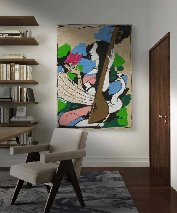 Saraswati-_M.F._Husain's_Painting,_Framed_Canvas,_Wall_Decor,_Multicolor