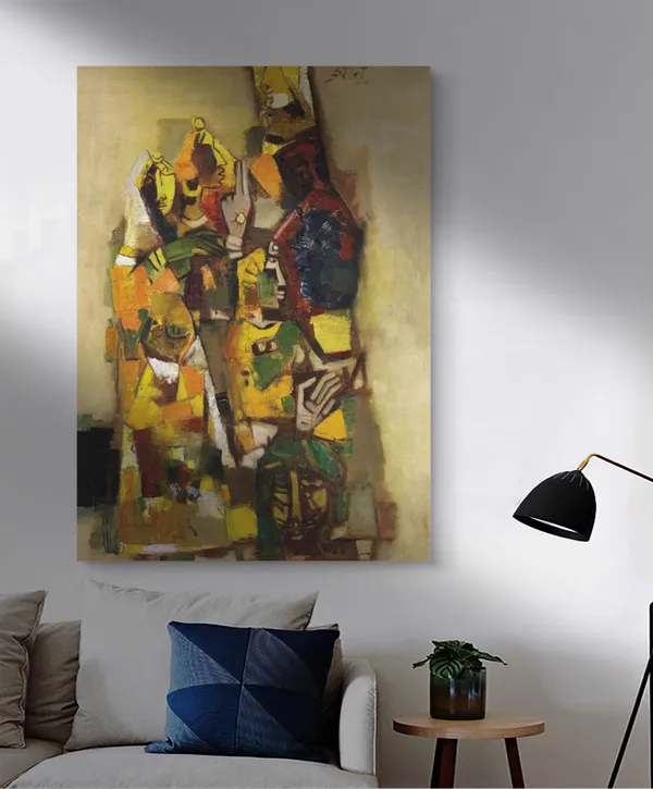 The_Lost_Princess*_(1964)_&_*Wasteland*_(1963)-Set_of_2_Paintings_by_M.F._Husain,_Framed_Canvas,_Wall_Decor,_Multicolor