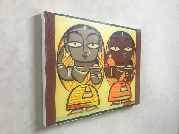 Two_Worshiping_Women*_-_A_Jamini_Roy_Painting,_Framed_Canvas_Wall_Decor,_Multicolor