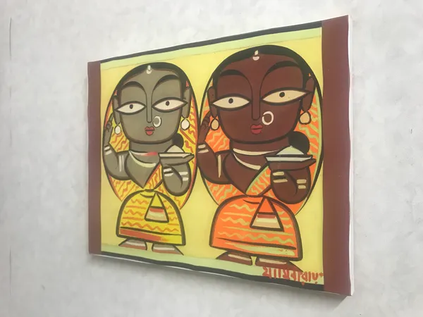 Two_Worshiping_Women*_-_A_Jamini_Roy_Painting,_Framed_Canvas_Wall_Decor,_Multicolor