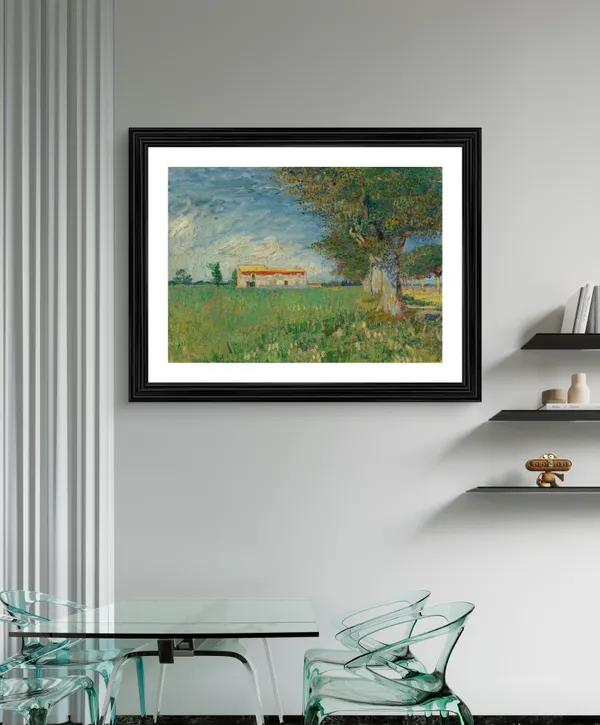 Farmhouse_in_A_Wheatfield_1888,_A_Painting_by_Van_Gogh,_Framed,_Wall_Decor,_Multicolor