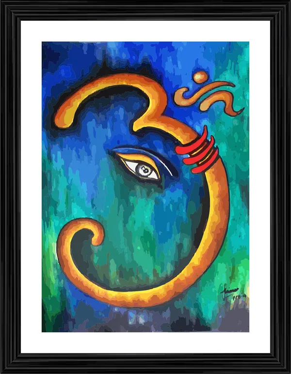 Abstract_Om_and_Ganesh,_Indian_Traditional_Painting,_Framed,_Wall_D�cor,_Multicolor