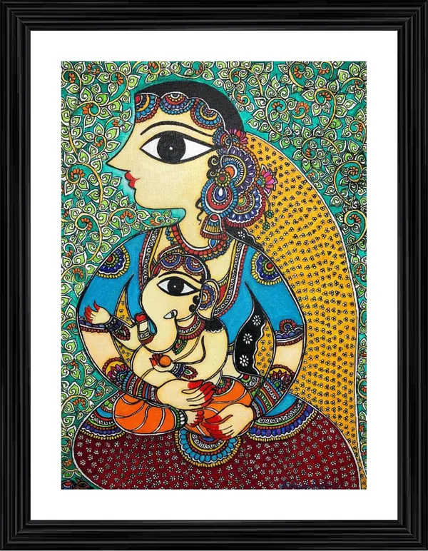 Bal_Ganesh_and_Parvati,_Indian_Traditional_Painting,_Framed,_Wall_D�cor,_Multicolor