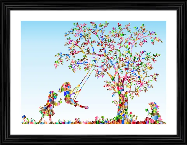Girls_playing_under_a_Tree,_'Sky'_theme_Painting,_Framed,_Wall_D�cor,_Multicolor