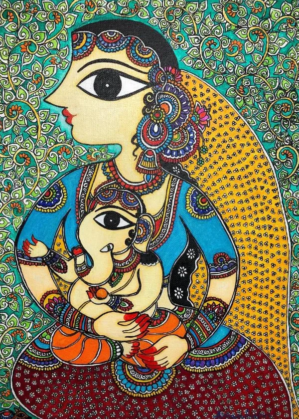 Bal_Ganesh_and_Parvati,_Indian_Traditional_Painting,_Framed,_Wall_D�cor,_Multicolor