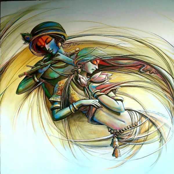 Radha-Krishna,_Indian_Traditional_Painting,_Framed_&_Unframed,_Wall_Decor,_Multicolor