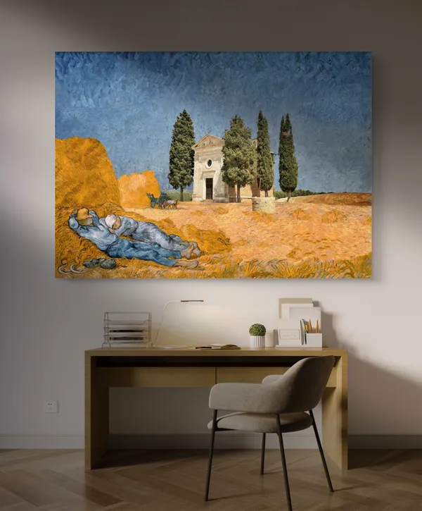 Chapel_Vitaleta_and_A_Couple_1884,_A_Painting_by_Van_Gogh,_Framed_Canvas,_Wall_Decor,_Multicolor