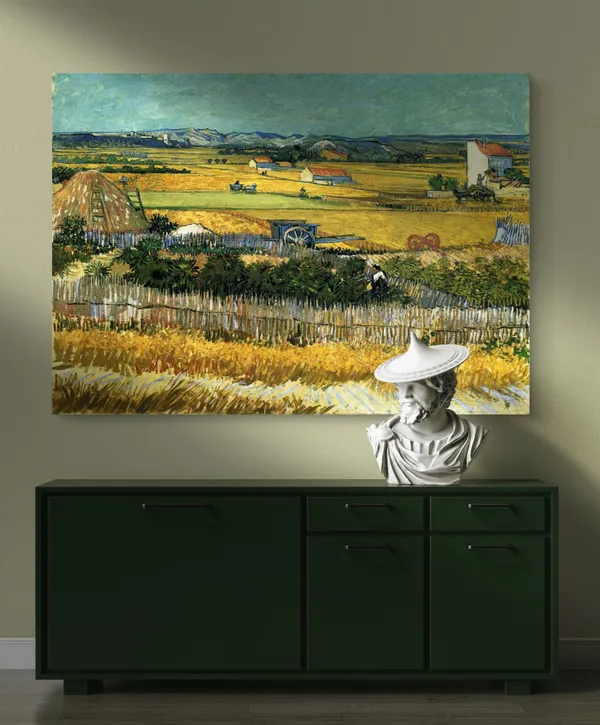 The_Harvest_1888,_A_Painting_by_Van_Gogh,_Framed_Canvas,_Wall_Decor,_Multicolor
