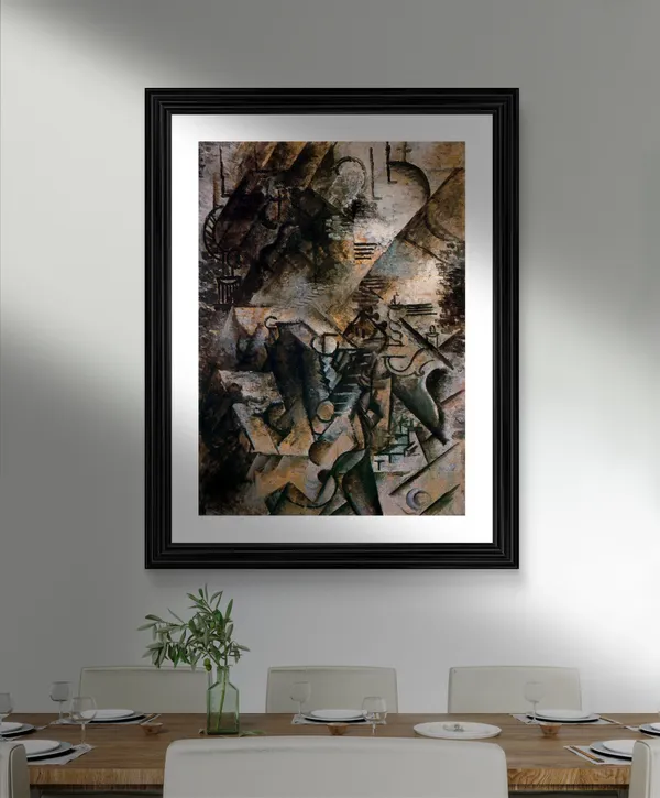 Woman_with_Guitar_and_Piano_1911,_A_Painting_by_Pablo_Picasso,_Framed,_Wall_Decor,_Multicolor