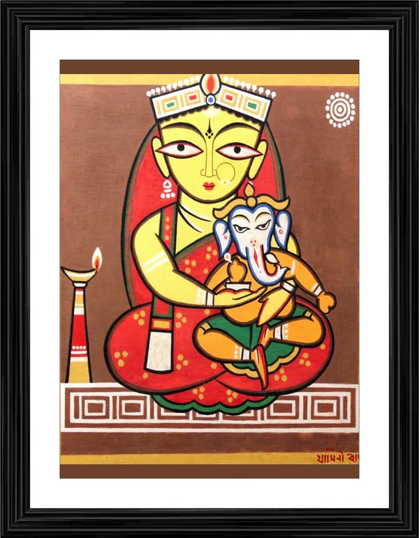 *Ganesh-Parvati*_-_A_Jamini_Roy_Painting,_Framed_Wall_Decor,_Multicolor