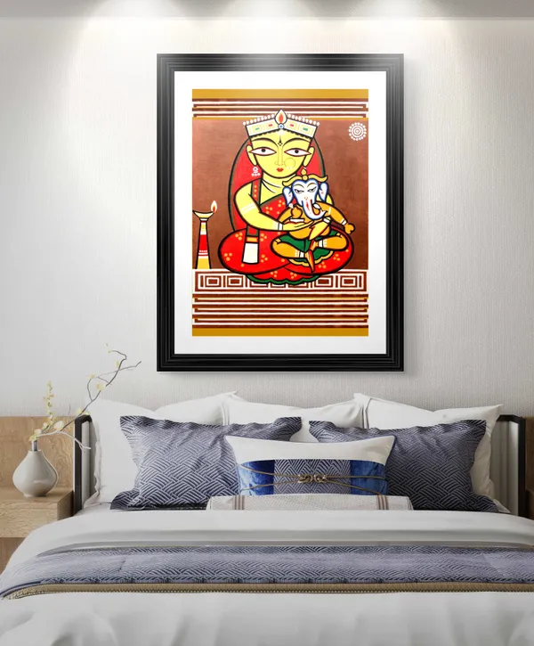 *Ganesh-Parvati*_-_A_Jamini_Roy_Painting,_Framed_Wall_Decor,_Multicolor