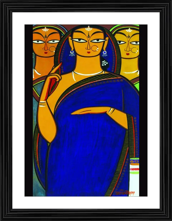 *Three_Pujarans*_-_A_Jamini_Roy_Painting,_Framed_Wall_Decor,_Multicolor