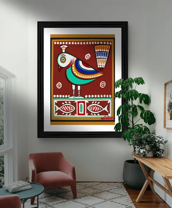 *Bird_and_Fishes*_-_A_Jamini_Roy_Painting,_Framed_Wall_Decor,_Multicolor