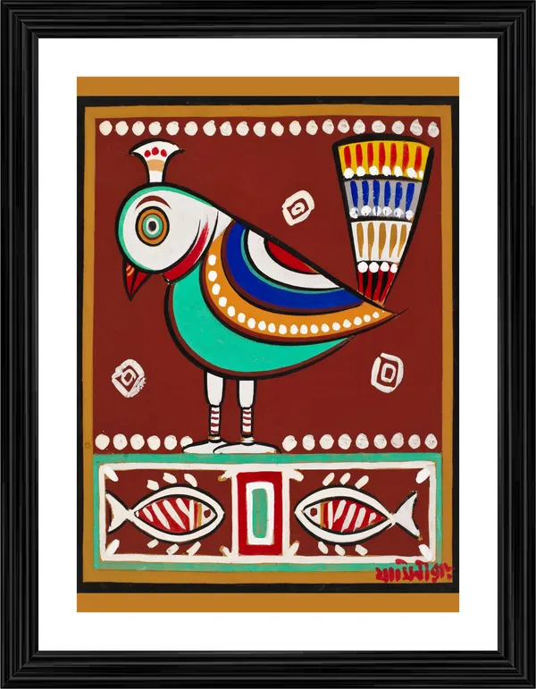 *Bird_and_Fishes*_-_A_Jamini_Roy_Painting,_Framed_Wall_Decor,_Multicolor