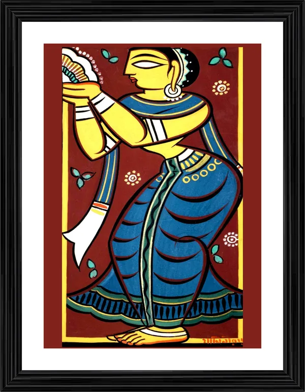 *Dancing_Woman_2*_-_A_Jamini_Roy_Painting,_Framed_Wall_Decor,_Multicolor