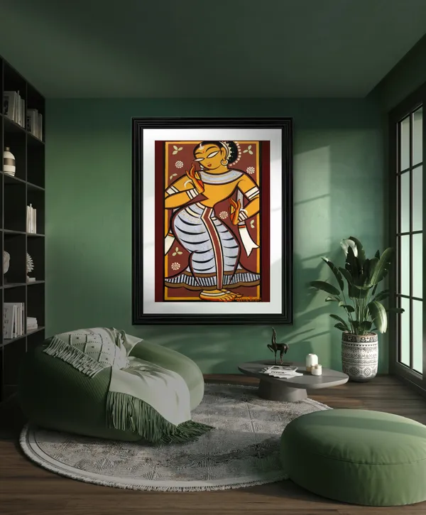*Dancing_Woman_4*_-_A_Jamini_Roy_Painting,_Framed_Wall_Decor,_Multicolor