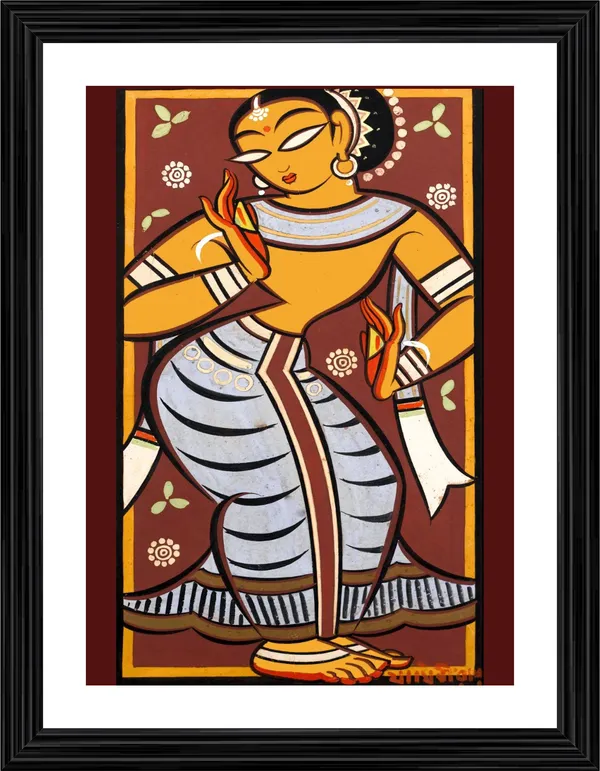 *Dancing_Woman_4*_-_A_Jamini_Roy_Painting,_Framed_Wall_Decor,_Multicolor
