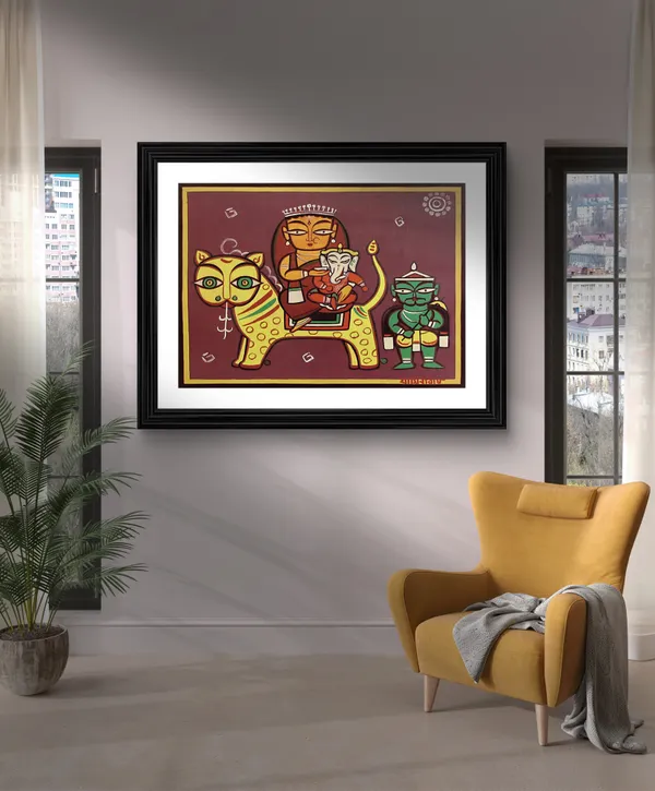*Parvati-Ganesh*_-_A_Jamini_Roy_Painting,_Framed_Wall_Decor,_Multicolor