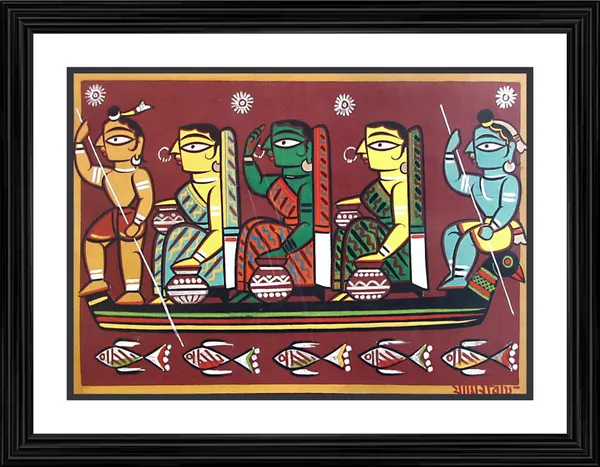 *Krishna_sailing_with_Gopika*_-_A_Jamini_Roy_Painting,_Framed_Wall_Decor,_Multicolor