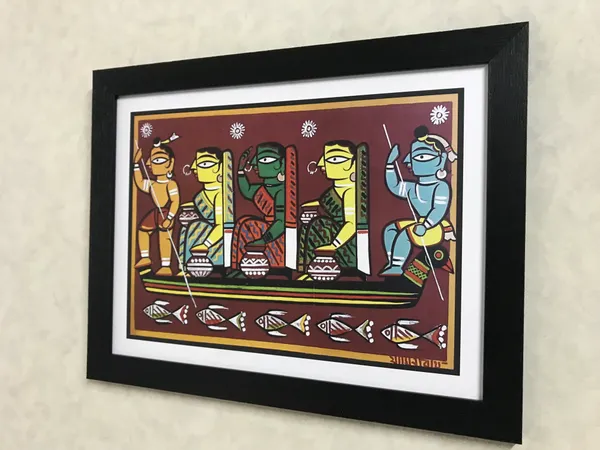 *Krishna_sailing_with_Gopika*_-_A_Jamini_Roy_Painting,_Framed_Wall_Decor,_Multicolor