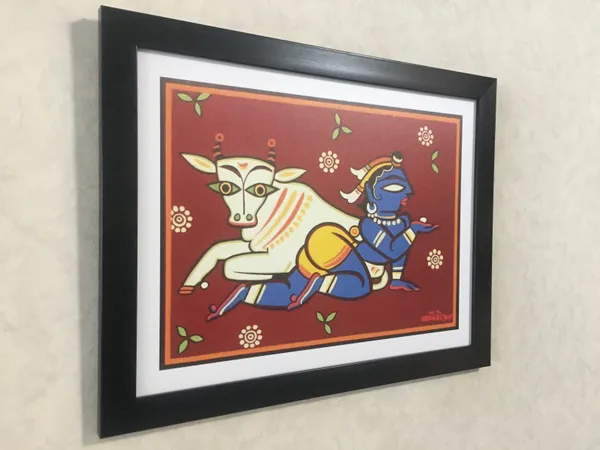 *Bal-Krishna_and_Cow*_-_A_Jamini_Roy_Painting,_Framed_Wall_Decor,_Multicolor