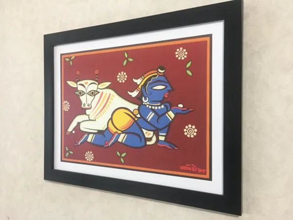 *Bal-Krishna_and_Cow*_-_A_Jamini_Roy_Painting,_Framed_Wall_Decor,_Multicolor