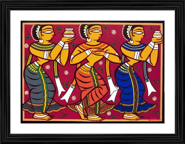 *Three_Gopika*_-_A_Jamini_Roy_Painting,_Framed_Wall_Decor,_Multicolor
