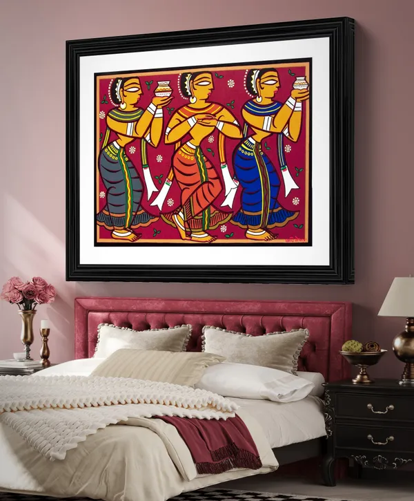 *Three_Gopika*_-_A_Jamini_Roy_Painting,_Framed_Wall_Decor,_Multicolor