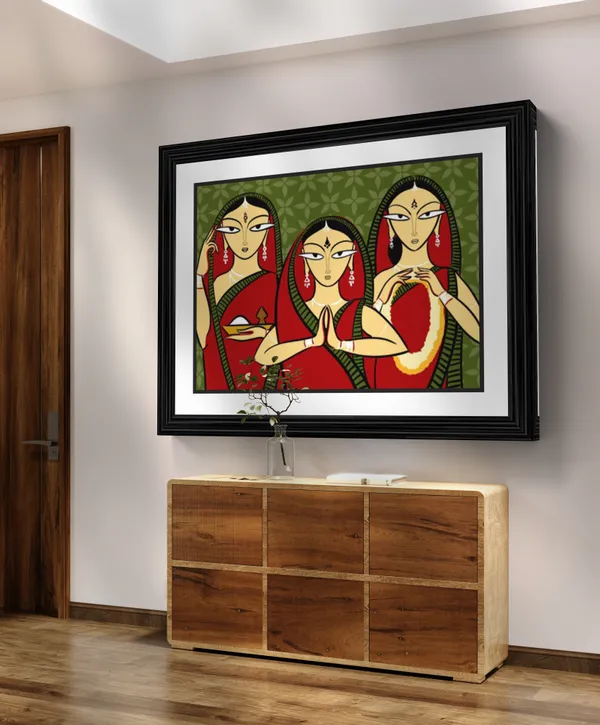 *Three_Worshiping_Women*_-_A_Jamini_Roy_Painting,_Framed_Wall_Decor,_Multicolor