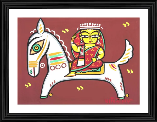 *Woman_on_the_Horse*_-_A_Jamini_Roy_Painting,_Framed_Wall_Decor,_Multicolor