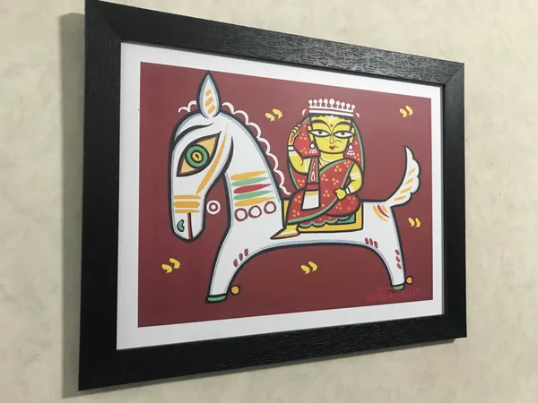 *Woman_on_the_Horse*_-_A_Jamini_Roy_Painting,_Framed_Wall_Decor,_Multicolor