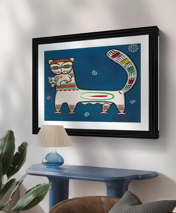 *Cat_and_Kitten*_-_A_Jamini_Roy_Painting,_Framed_Wall_Decor,_Multicolor