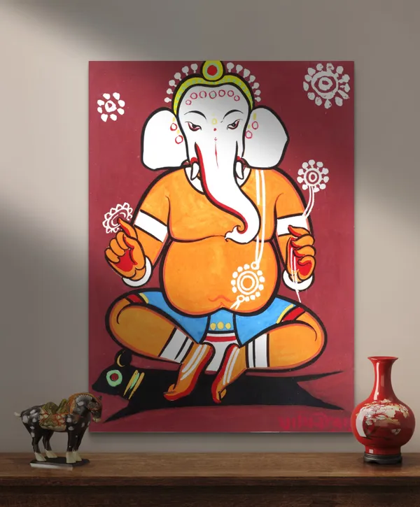 Ganesh*_-_A_Jamini_Roy_Painting,_Framed_Canvas_Wall_Decor,_Multicolor