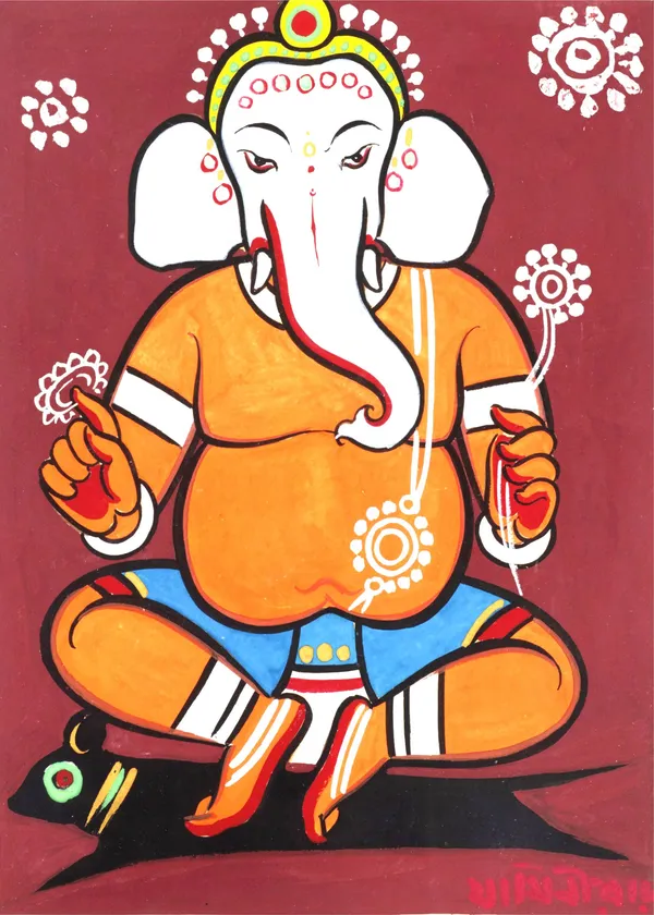 Ganesh*_-_A_Jamini_Roy_Painting,_Framed_Canvas_Wall_Decor,_Multicolor