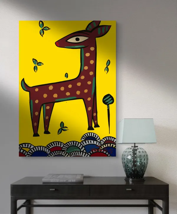 Deer*_-_A_Jamini_Roy_Painting,_Framed_Canvas_Wall_Decor,_Multicolor