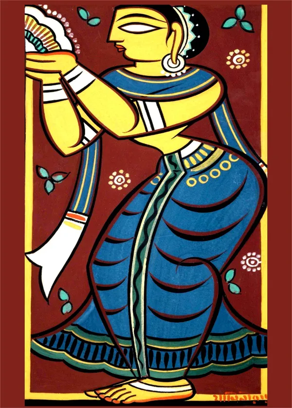 Dancing_Woman_2*_-_A_Jamini_Roy_Painting,_Framed_Canvas_Wall_Decor,_Multicolor