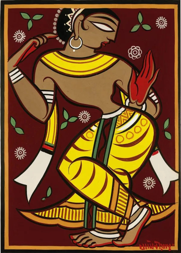 Dancing_Woman_3*_-_A_Jamini_Roy_Painting,_Framed_Canvas_Wall_Decor,_Multicolor