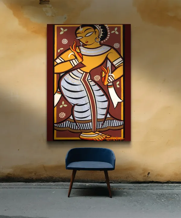 Dancing_Woman_4*_-_A_Jamini_Roy_Painting,_Framed_Canvas_Wall_Decor,_Multicolor