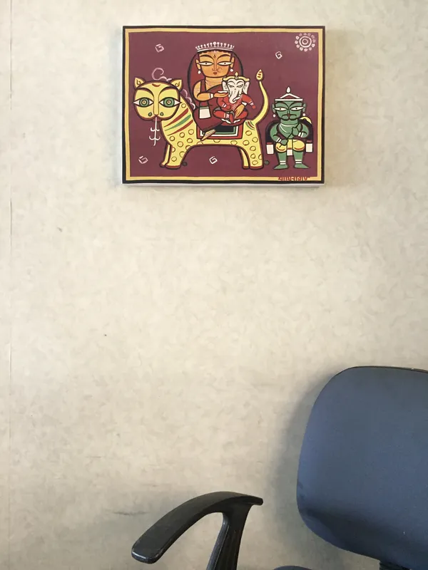 Parvati-Ganesh_on_'Vaahan'*_-_A_Jamini_Roy_Painting,_Framed_Canvas_Wall_Decor,_Multicolor