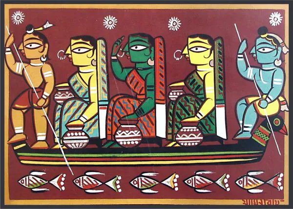 Krishna_sailing_with_Gopika*_-_A_Jamini_Roy_Painting,_Framed_Canvas_Wall_Decor,_Multicolor