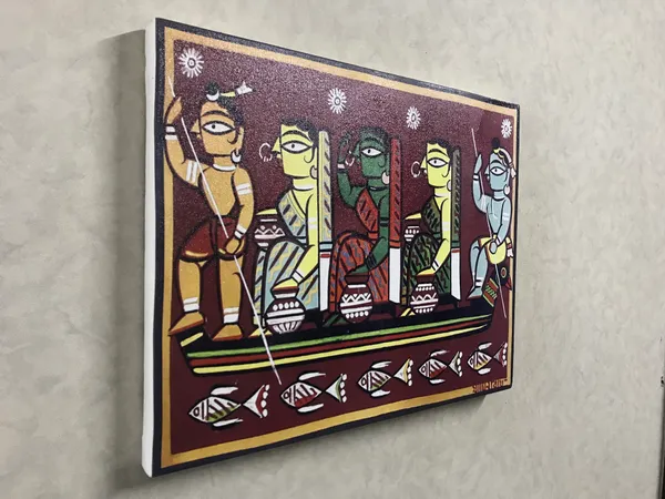 Krishna_sailing_with_Gopika*_-_A_Jamini_Roy_Painting,_Framed_Canvas_Wall_Decor,_Multicolor