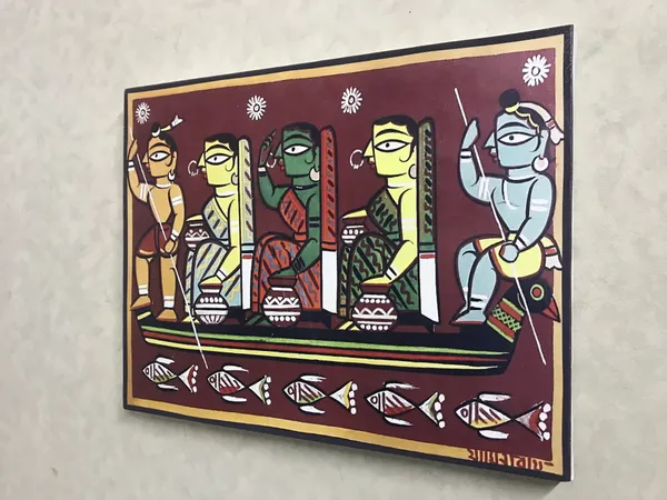 Krishna_sailing_with_Gopika*_-_A_Jamini_Roy_Painting,_Framed_Canvas_Wall_Decor,_Multicolor