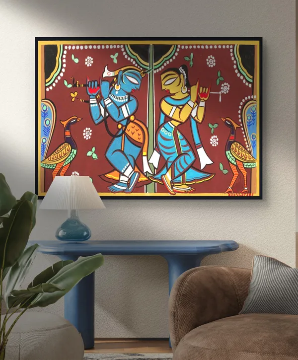 Radha-Krishna*_-_A_Jamini_Roy_Painting,_Framed_Canvas_Wall_Decor,_Multicolor