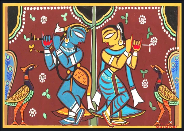 Radha-Krishna*_-_A_Jamini_Roy_Painting,_Framed_Canvas_Wall_Decor,_Multicolor